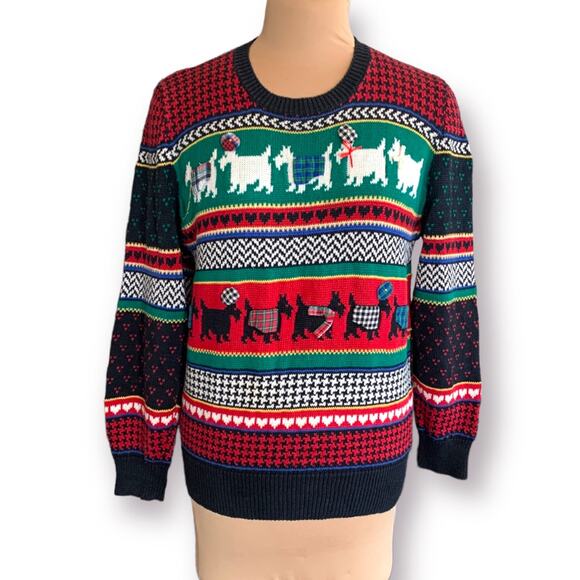 Vintage 90s Susan Bristol Scottie Dog Fair Isle Red Plaid Knit Sweater Large - Picture 12 of 12